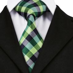 Treat yourself with a new pattern and splash of color to your look with this unique tie set. 100% Silk Handmade Package Includes: Tie, Pocket Square & Cufflinks. Length: 63" Width: 3.50" Warm iron if needed Unique Ties, Plaid Tie, Cufflink Set, Tie Set, Green Plaid, Tie And Pocket Square, Ties Mens, Pocket Square, Extra Long