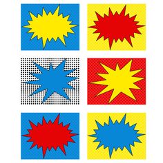 four different colored pop art shapes