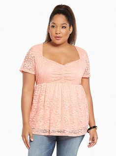 Plus Size Lace Cinch Front Babydoll Top, APRICOT BLUSH Apricot Blush, The Cinch, New Street Style, Active Outfits, Lace Babydoll, Love Song, Plus Size Top, Babydoll Top, Softest Sweater