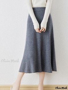 Olivia Mark - Womens High Waist Knitted Wool Skirt with Elegant Mid-Length Fish Tail Design Swing Design, Umbrella Skirt, Skirt With Buttons, Fish Tail, Wool Skirt, Cold Weather Outfits, Wool Skirts, Knit Skirt, Types Of Skirts