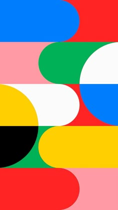 an abstract painting with circles and stripes in red, yellow, green, blue, and black