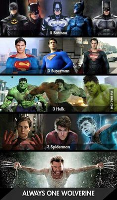 the avengers and superman movies are all in one line