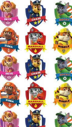 the paw patrol characters are depicted in this set of badges and emblems for each character