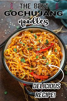 the best gochutang noodles in a bowl with text overlay