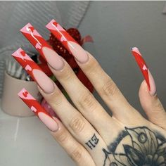 Valentine Freestyle Nails, Valentines Day Nails Acrylic Long Pink, Nails Acrylic Square, Glitter Nails Acrylic, Edgy Nails, Cute Acrylic Nail Designs