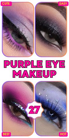 Purple Eye Makeup Simple, Silver Eyeshadow, Bold Lip Color, Makeup Tutorial Step By Step, Purple Eye Makeup, Dramatic Eye Makeup