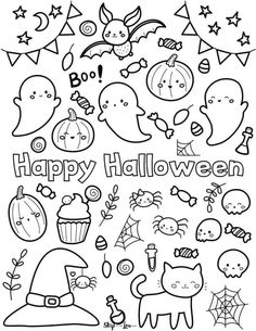 halloween coloring pages for kids to print out and color with the words happy halloween on them