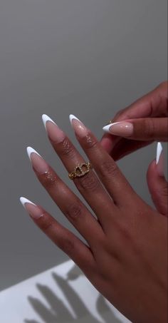 Braidsmaid Nail Ideas, Simple Almond Nail Designs Classy, French 2024 Nails, French Tip Stiletto Nails Short, Simple Birthday Nails Almond, Classy Nails Acrylic Almond, Plain Stiletto Nails, French Top Nail Designs, White French Stiletto Nails