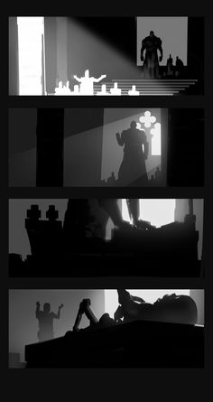 the silhouettes of people are shown in black and white