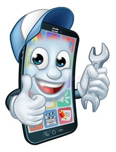 a cartoon cell phone repair character holding a wrench and giving a thumbs up royalty illustration