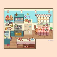 an image of a kitchen and dining room in pixel style