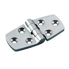 stainless steel door hinges with holes on each side and one hole in the middle