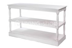 three tiered white shelf with two shelves