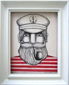 a drawing of a sailor with a beard and mustache