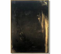 an abstract painting with black and gold colors