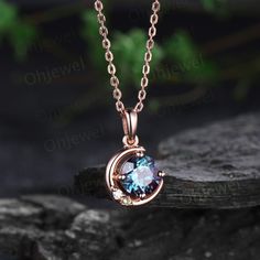 The necklace is handmade,very high quality!It can be made in white gold,rose gold or yellow gold with 14k or 18k. However for some people who are nickel allergic,I can also make it to 925 sterling silver to make you can wear it.Details:*6.5mm round lab alexandrite.*Side stone: peridot and moissanite.Chain: 16+2 Inches length. Alexandrite Jewelry Necklaces, Alexandrite Necklace, Alexandrite Jewelry, Alexandrite Stone, Rutilated Quartz Ring, Moss Agate Ring, Beaded Jewels, Alexandrite Ring, Rose Quartz Ring