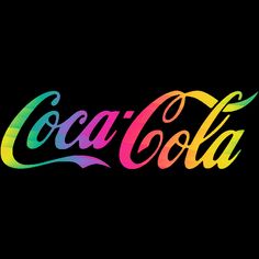 the word coca - cola painted in rainbow colors on a black background with an artistic twist