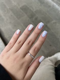 Milk Blue Nails, White Blue Nails Design, Milk White Nails Design, White Base Nails, Nails White And Blue, White Nails With Blue, Nails Inspo Blue, Milk White Nails, Nails Ideas 2022