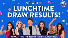 an ad for the lunchtime draw results, which includes four women and two men