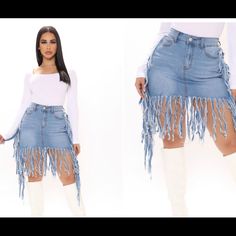 New Fashion Nova Fridged Skirt With Tags In Bag Denim Diy Clothes, Clothes Hacks, Diy Clothes Hacks, Diy Clothes And Shoes, Denim Diy, Chill Outfits, Fringe Skirt, Clothing Hacks, Streetwear Outfit