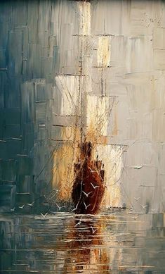 an abstract painting of a boat in the water