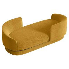 a yellow couch sitting on top of a white floor