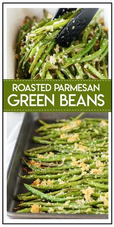 roasted parmesan green beans on a baking sheet