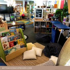 the children's library is full of books, toys and other things to read