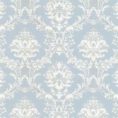 a blue and white wallpaper with an ornate design