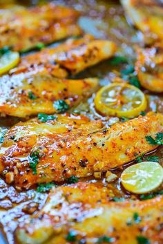 spicy lemon garlic baked tilapia in a pan