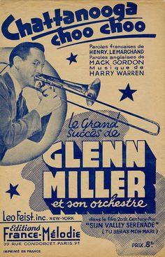 an old concert poster for glenn miller and son orchestra, with the title in french