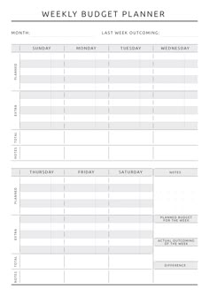 a printable weekly budget planner with the words, week and month on it's side