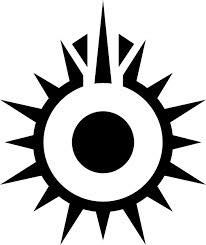 a black and white sun with spikes on it