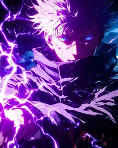 an anime character with lightning in the background