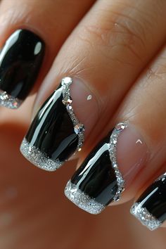 Black Nails 2024 Galactic Glamour, Space Nail Art, Negative Space Nail Art, Chic Nail Designs, Gel Nail Art Designs, Elegant Nail Designs, Glamour Nails