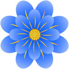 a blue flower with yellow center on a white background