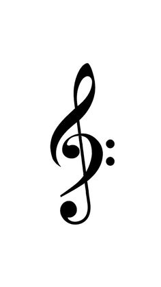 a black and white musical note symbol with music notes on the bottom right corner,