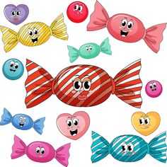 an assortment of cartoon fish with different expressions