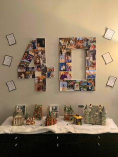 a table topped with lots of photos and magnets