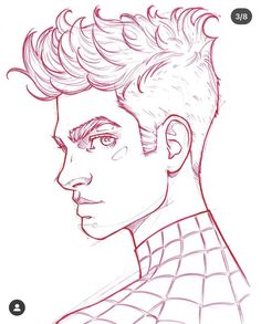 a drawing of a man's face with short hair and spider - man eyes