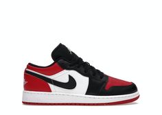 Check out the Jordan 1 Low Bred Toe (GS) available on @StockX Nike Jordan Low, Jordan 1 Low Bred Toe, Jordan 1 Low Red, Jordan 1 Low Women, Jordan 1 Low Bred, Black And White Jordans, Jordan 1 Red, Air Jordan Red, Red And Black Shoes