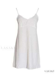 Petite Chic Dress Elegant Summer Nightgown For Sleep, Elegant Summer Nightgown With V-neck, Elegant Summer V-neck Nightgown, Chic Fitted Nightgown, Elegant Sleeveless Spring Nightgown, Lined Slip Dress For Summer Daywear, Chic Sleeveless Sleep Dress, Summer Mini Dress For Sleep, Spring Vacation Nightgown With Spaghetti Straps