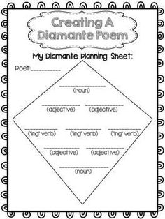 a printable worksheet for creating a diamate poem with the words