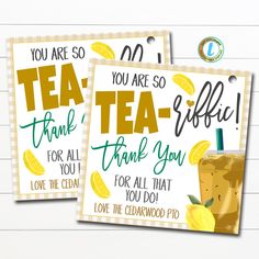 two tea thank cards with lemons on them