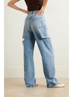 MAISON MARGIELA Cutout high-rise wide-leg jeans | NET-A-PORTER Margiela Jeans, Cut Out Jeans, High Rise Wide Leg Jeans, Fishnet Tights, Black Loafers, Tapered Jeans, High Rise Jeans, Net A Porter, Denim Fashion