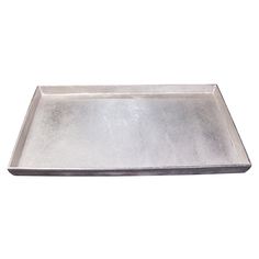 a rectangular metal tray on a white background