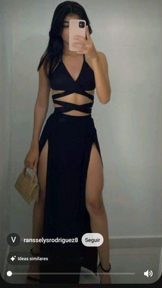 Black Hot Outfit For Women, Revealing Party Dress, Dresses Scandalous, Dress Sexier Party, Dresses With Two Slits, Revealing Outfit Party, Mafia Outfit Women Aesthetic, Revealing Outfit Female, Sweet 16 Outfits Baddie