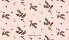 a pink background with holly leaves and berries on it's side is featured in this christmas wallpaper