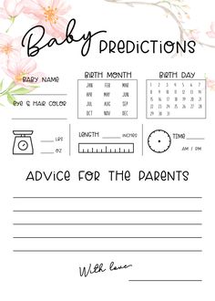 a baby's birth card with the words advice for the parents