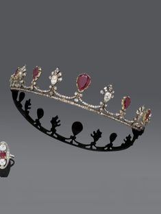 A BELLE EPOQUE RUBY AND DIAMOND TIARA, CIRCA 1900. Victorian Tiara, Ruby Tiara, Vintage Tiara, Gold Tiara, Jewellery Sketches, Crystal Crown